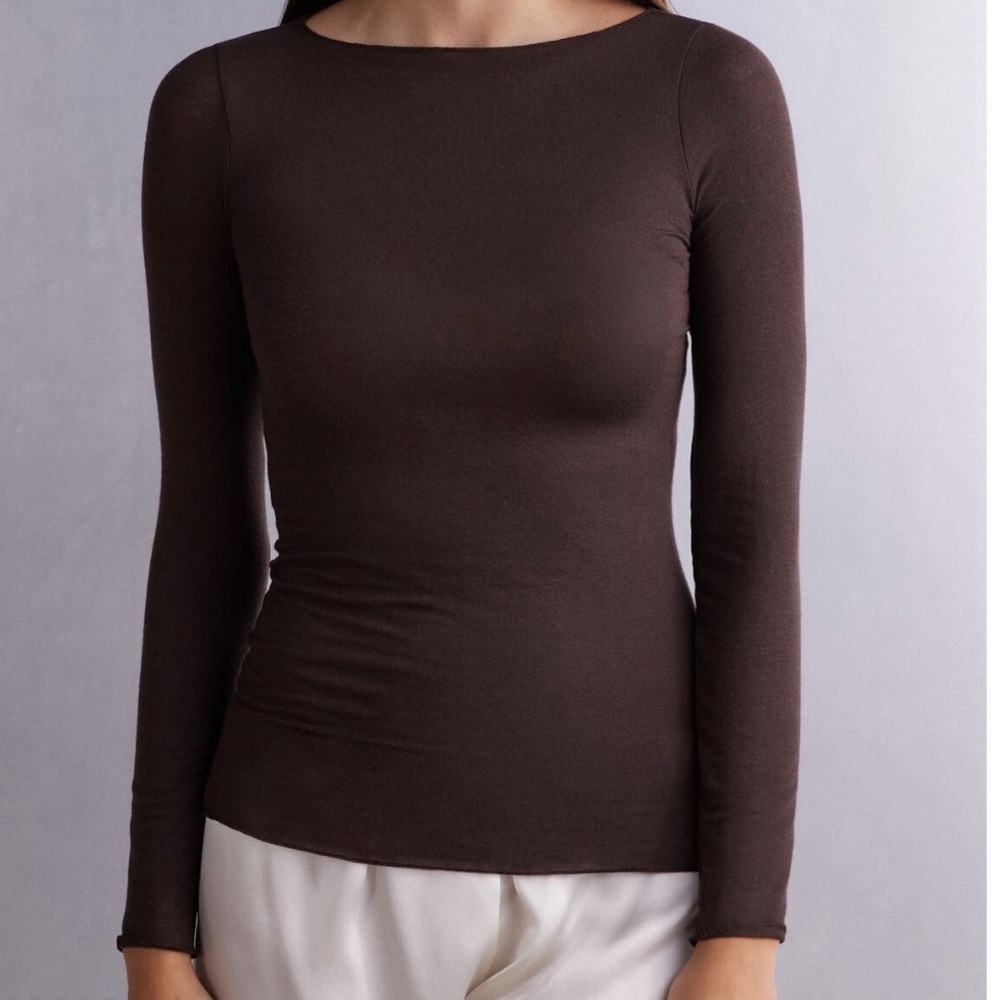 Intimissimi Boat Neck Modal Cashmere Ultralight Top - Brown Size M
